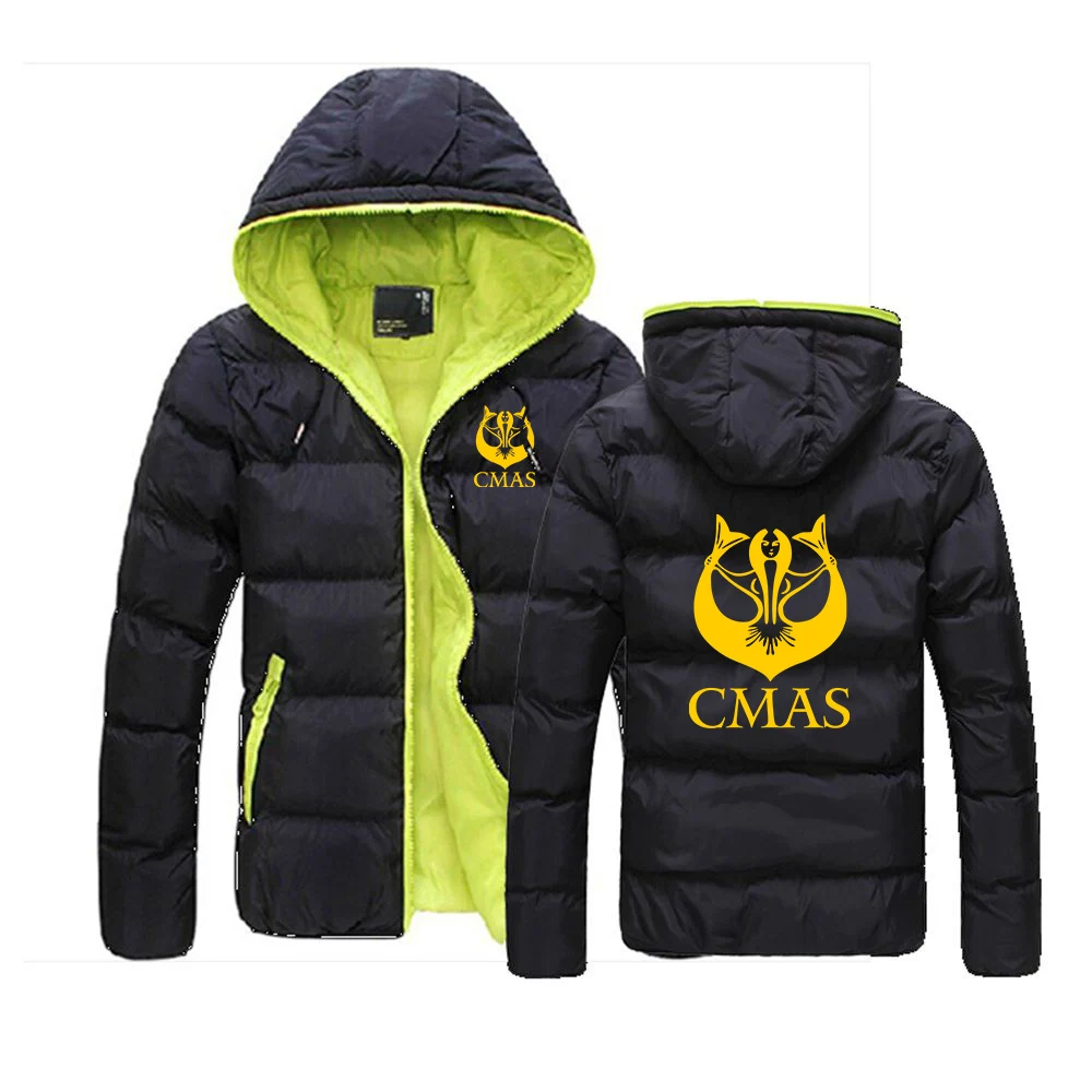 

Scuba Diving CMAS 2023 Printing Men's New Winter Jacket Zipper fashion Hooded Cotton Long Sleeve Coats Slim Thickening Tops