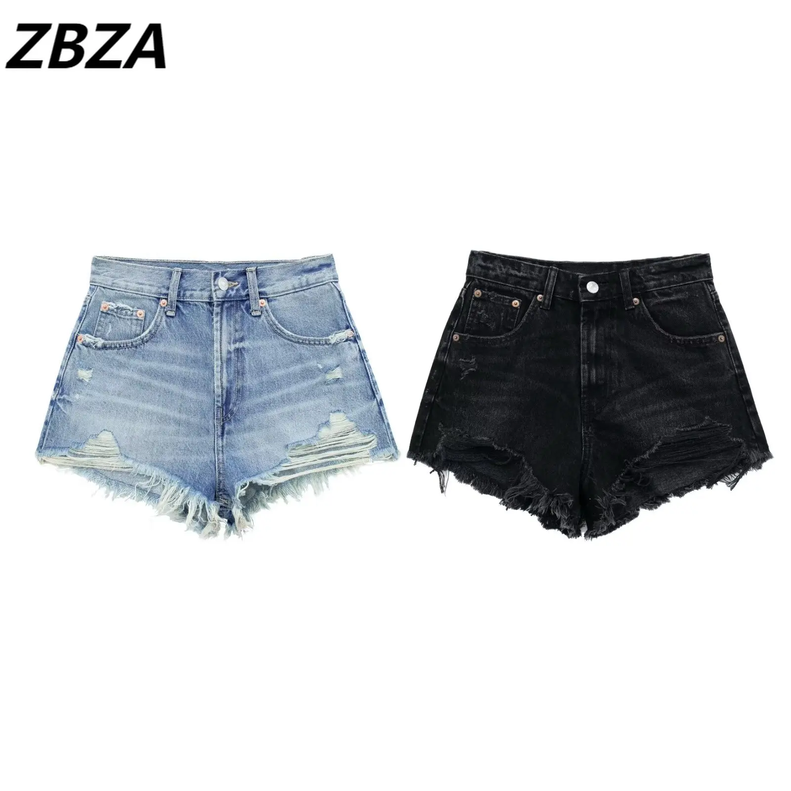 

Женские шорты ZBZA с закругленными краями и высокой талией, винтажные Короткие штаны на молнии с дырками, Новинка лета 2023