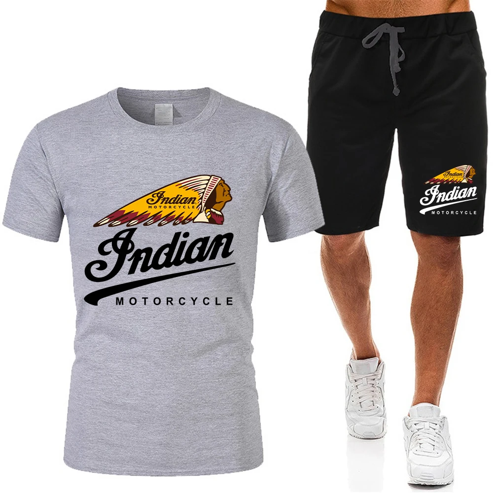 

Men Indian Motorcycle Printed Summer Two Piece Sets Man Shorts Set 2022 Male Sportswear Short Sleeves Casual Tracksuits