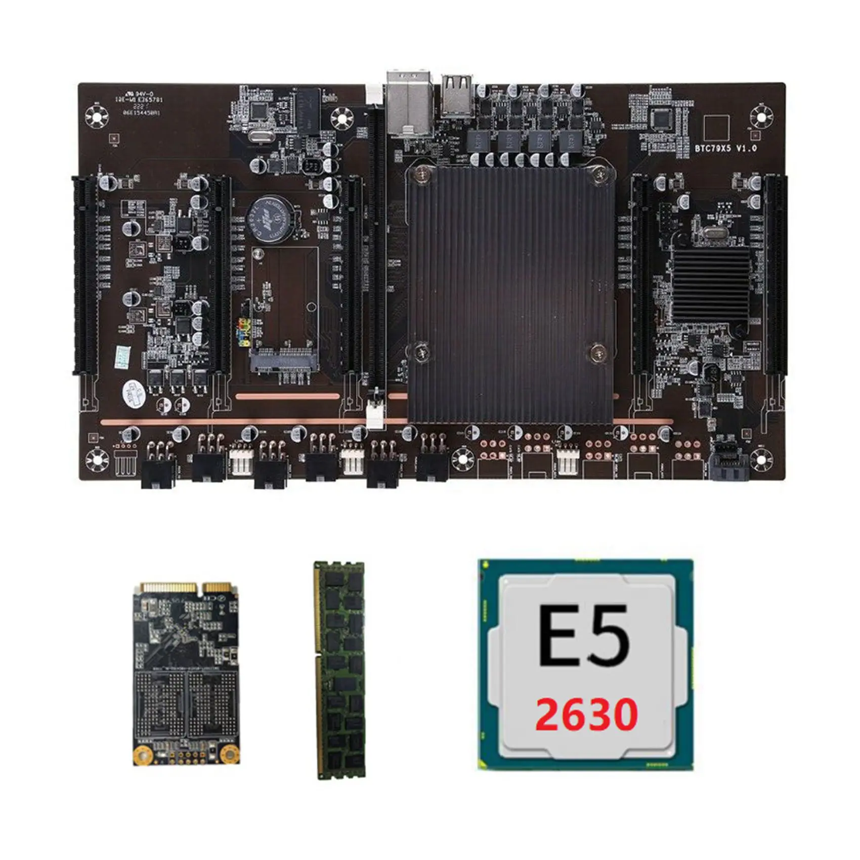 

X79 H61 BTC Miner Motherboard with E5 2630 CPU RECC 8G DDR3 Memory 120G SSD 5X PCIE Support 3060 3070 3080 GPU