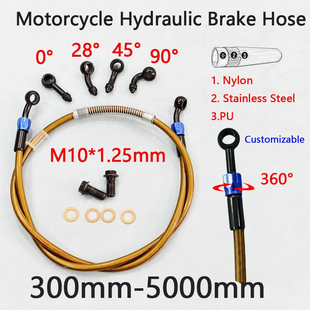 0 28 45 90 градусов M10 плетеный мотоциклетный красный тормозной шланг из нержавеющей