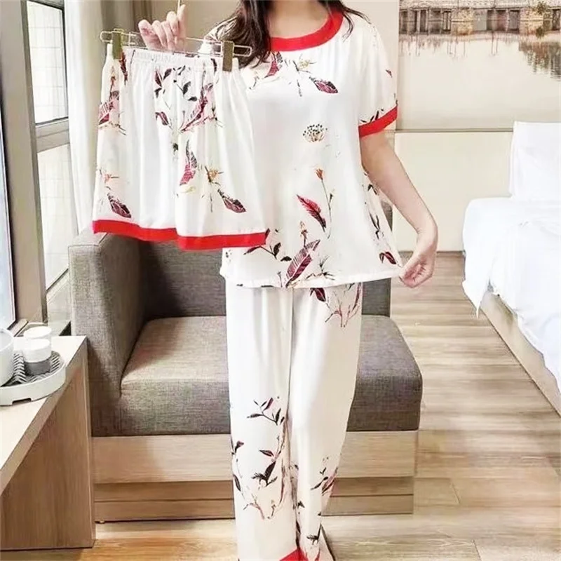 Women's Pajamas Set Cartoon Bear Print Soft Pyjama Big Size Soft Cotton Homewear Cozy Sleepwear Cute Style 3PCS/Set PJS