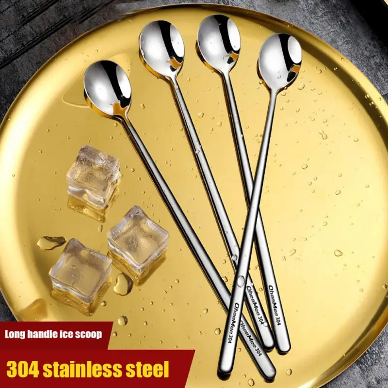

Multifunctional Teaspoon Stainless Steel Portable Long Handled Dessert Scoop Mixing Spoon Kitchen Accessories Bar Tools
