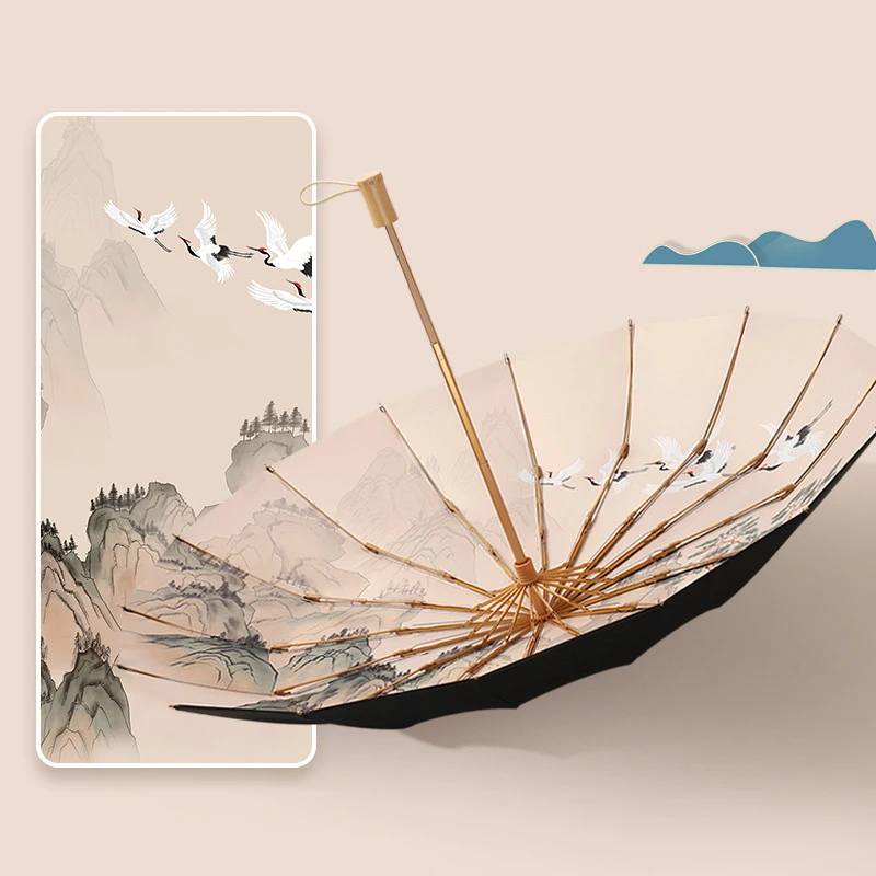 

Creative Landscape Umbrella UV Protection Parasol Umbrella Men Women Portable 3-Folding Outdoor Umbrellas Plegable Sombrilla