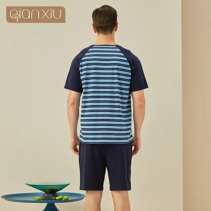 Полосатая мужская пижама мужской полосатый вязаный хлопковый домашний костюм