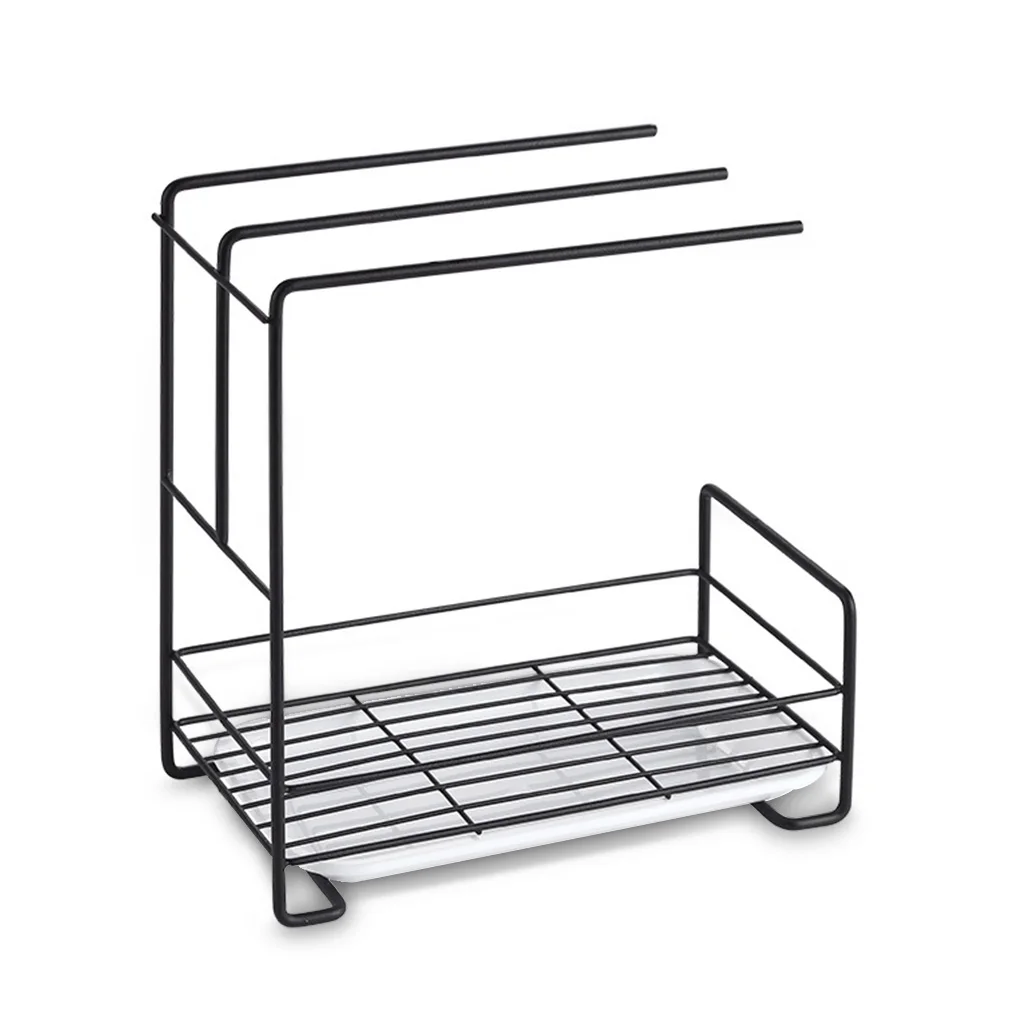 

Kitchen Draining Rack Carbon Steel Organizer Wall Hanging Drying Holder with Water Collection Dish Home Supplies