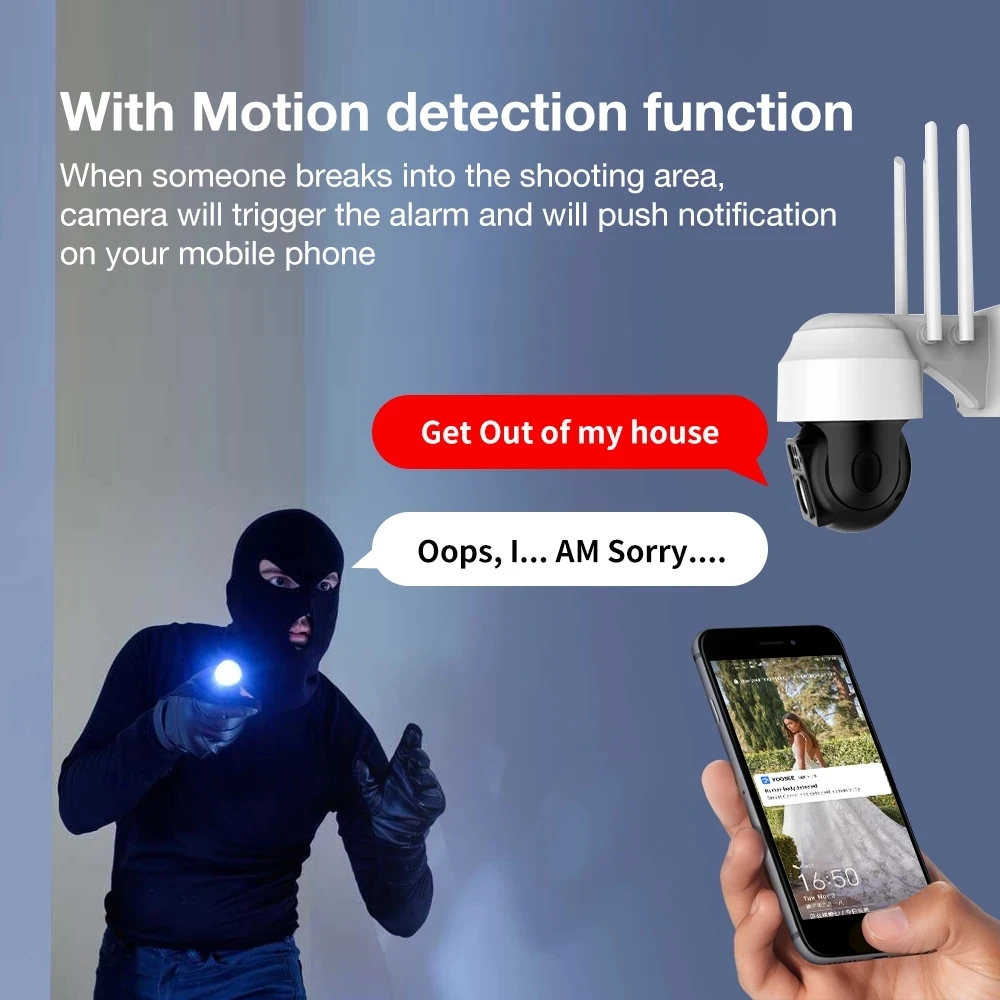 IP-камера HONTUSEC Yoosee HD 5 МП с двойным объективом IP66 PTZ Wi-Fi 4-кратный зум камера