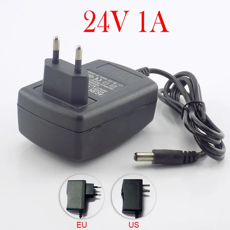 

AC DC 24V 1A 1000ma Power Adaptor 110V 220V Converter Adapter DC24V Wall Charger Supply US EU Plug 24w Switch 5.5mm*2.1mm