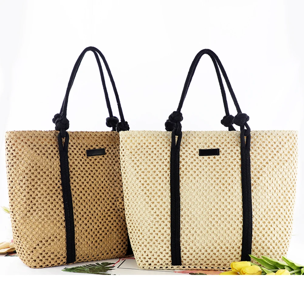 

Large Capacity Women Handbag Summer Beach Bag Woven Handmade Straw Hollow Tote Shoulder Bag for Traveling Shopping