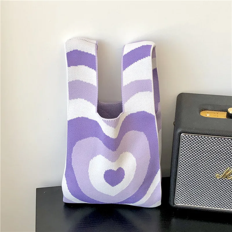 Зимняя простая вязаная крючком женская сумка в шахматном стиле контрастных