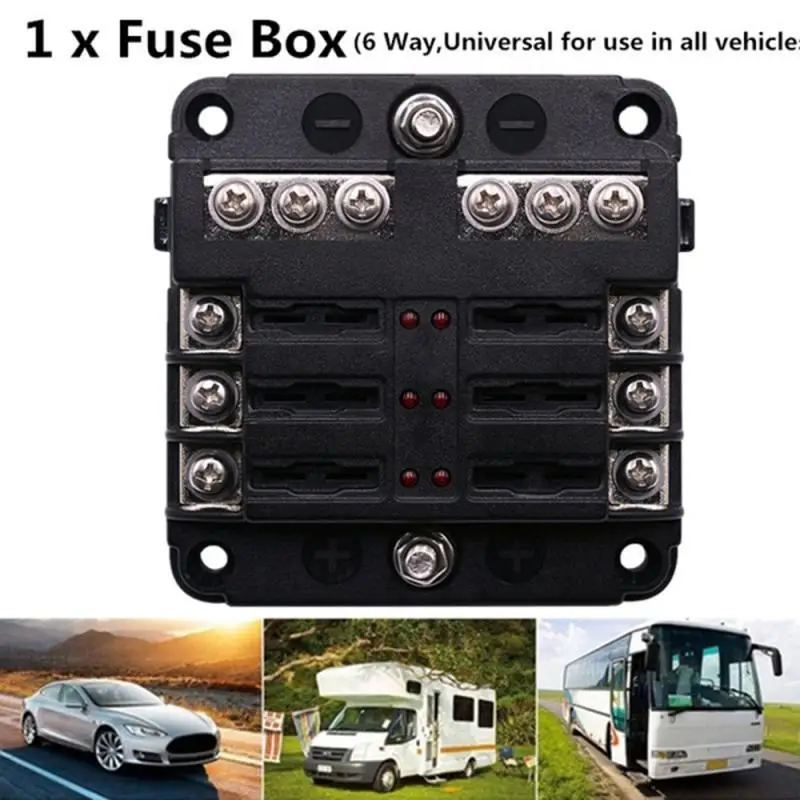 

Auto Car Accessories CS-664B1 PBT 100A 6 Way Blade Fuse Box & Bus Bar Car Kit With Cover Marine FuseBox Holder 12V/32V Red LED
