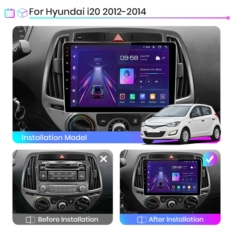 Автомагнитола Junsun V1pro с голосовым ИИ на Android для Hyundai i20 2012-2014 Carplay 4G Автомобильный