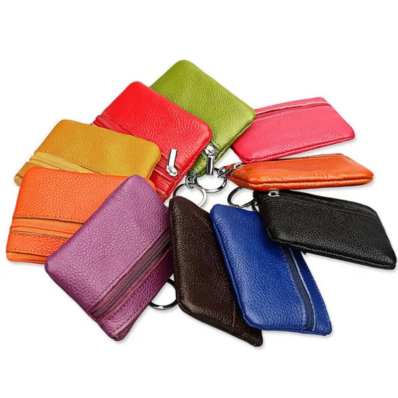 

Soft Men Women Card Coin Key Holder Zip Genuine Leather Wallet Pouch Bag Purse