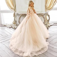 lace tulle flower girl dress bows childrens first communion ball gown princess dress wedding pary dres little bridesmaid dresse