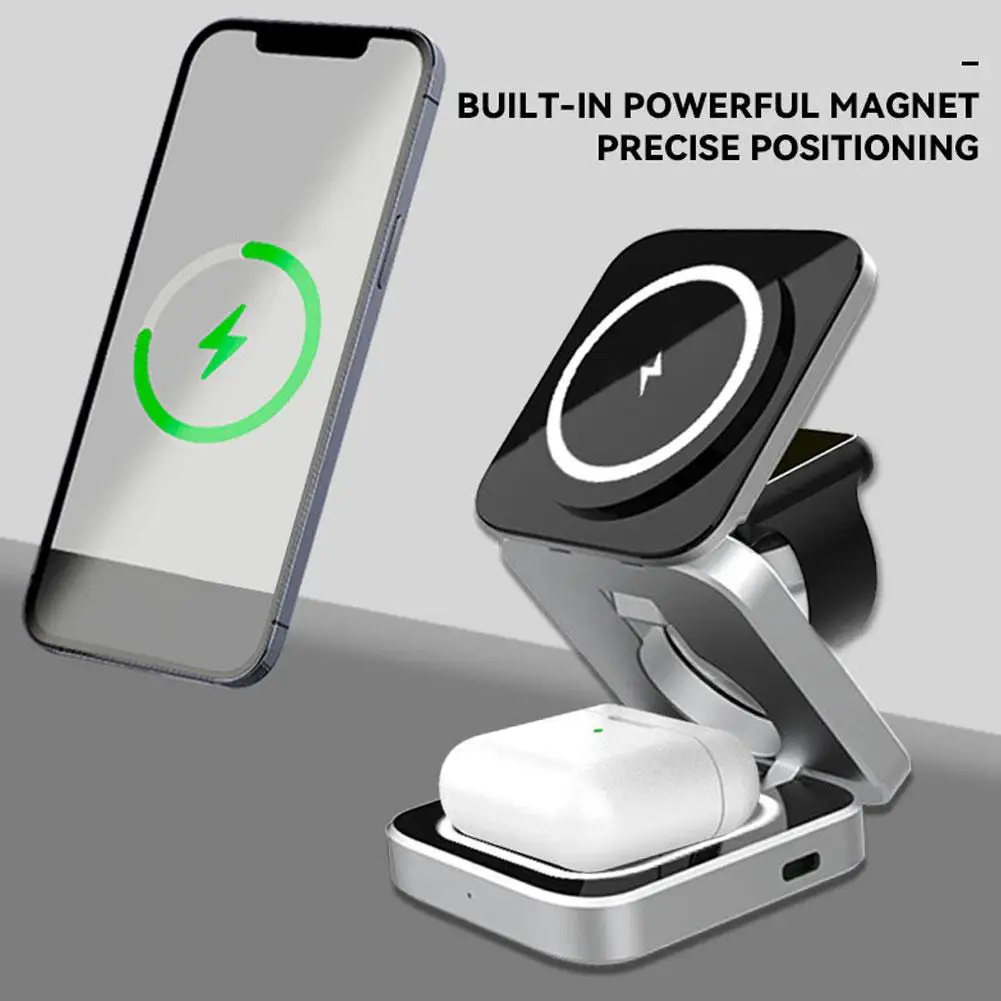 

Portable 3 In 1 Foldable Wireless Charger Stand Dock For IPhone Holder Magnetic Fast Charging Station For Apple Watch Samsu O7M6