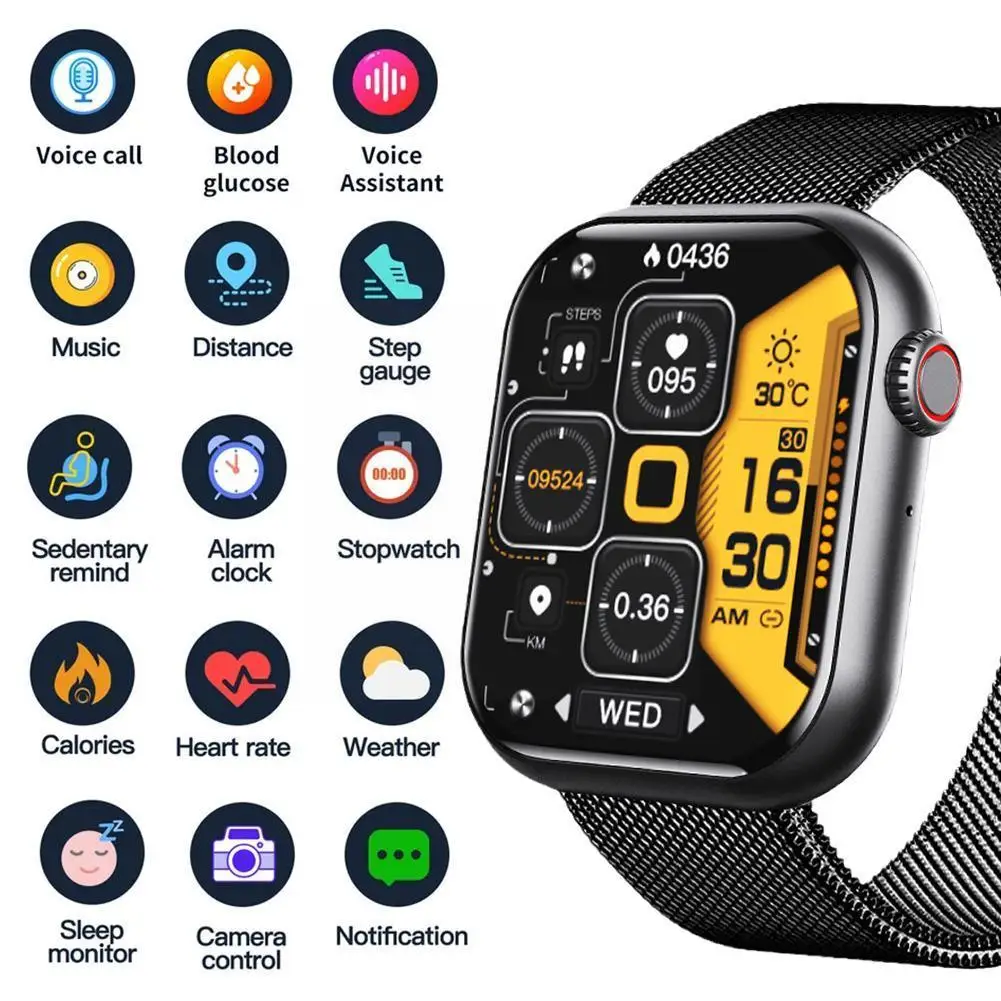 

F57 Smart Watch Bluetooth Call 1.91'' Screen 24 Hour Temperature Oxygen Monitoring Rate Pressure Blood Blood Heart Glucose B9M5