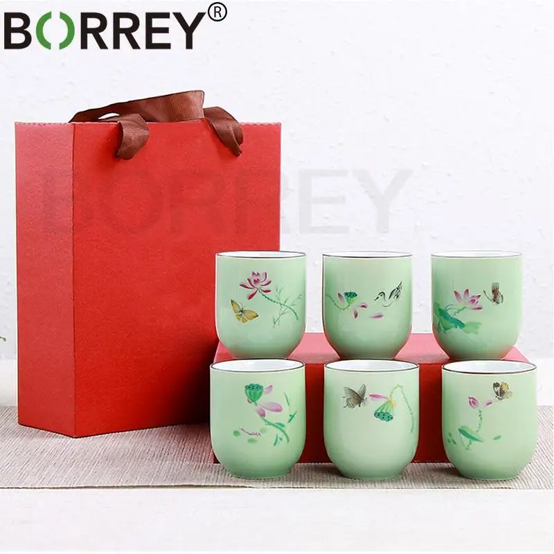 

BORREY 6Pcs Ceramic Tea Cup Sets Japanese Porcelain Teacup Coffee Mug Wine Shot Glass, Kung Fu Tea Sets Bone China Teaware