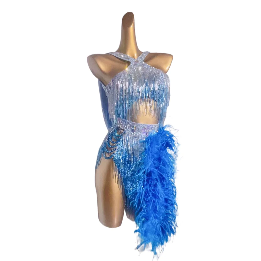 

Женское платье для выступлений на сцене и латиноамериканских танцев, одежда специального класса, женское платье в стиле румбы с пушистым хвостом