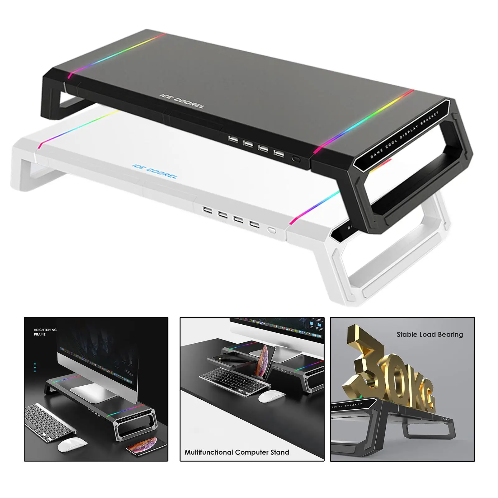 Фото Подставка для монитора ноутбука Riser Bracket RGB 4, элегантная USB №1