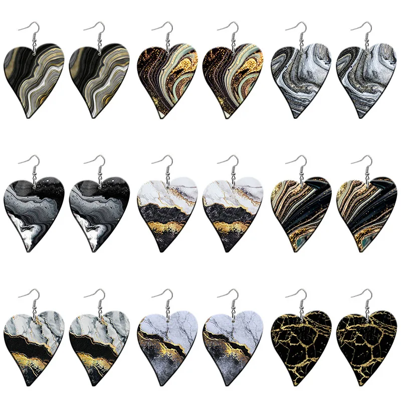 

Shoreline Patterns Acrylic Heart Drop Earrings For Women Stainless Steel Piercing Ear Hooks Jewelry Girls' Gift Z2220