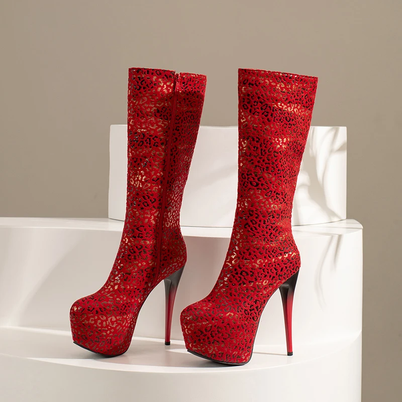 

Женские бархатные сапоги выше колена с принтом, привлекательные сапоги на высокой платформе, с боковой молнией, с плюшевой подкладкой, розово-красная женская обувь, новинка 2022