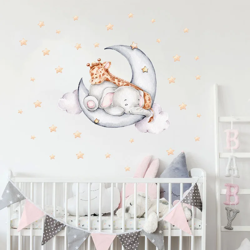 

Elephant Giraffe Wall Stickers Child Wall Decorative Vinyl Animal Pattern Moon Wall Stickers For Children's Room Kids Rooms