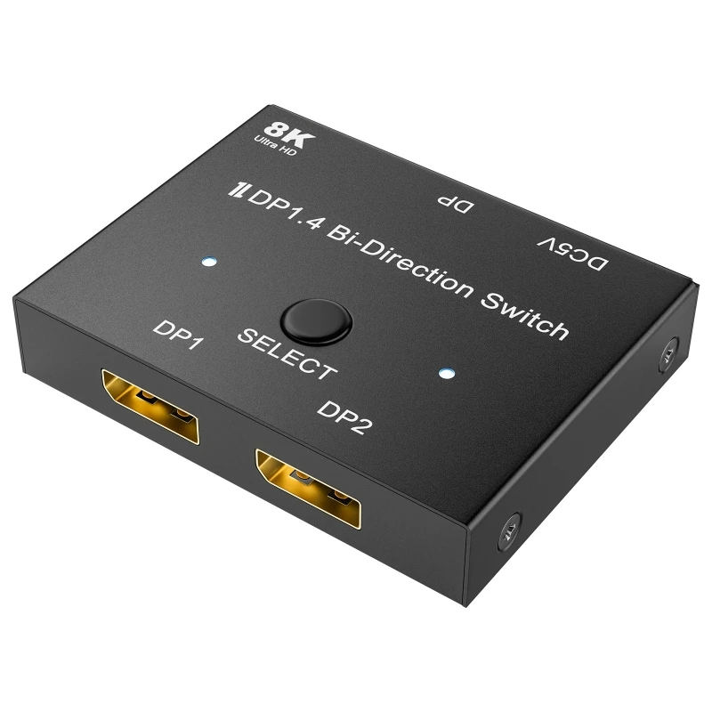

Двунаправленный переключатель HDTV DP1.4, совместимый с HDMI, переключатель 1 в 2 выхода, выход 2 в 1, переключатель 8k 60 Гц/4k 120 Гц