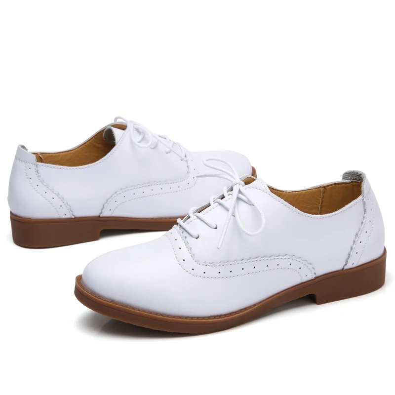 2022 Spring women oxford shoes ballerina flats shoes women Genuine Leather Round Toe Lace-Up Casual Shoes Flat Loafers