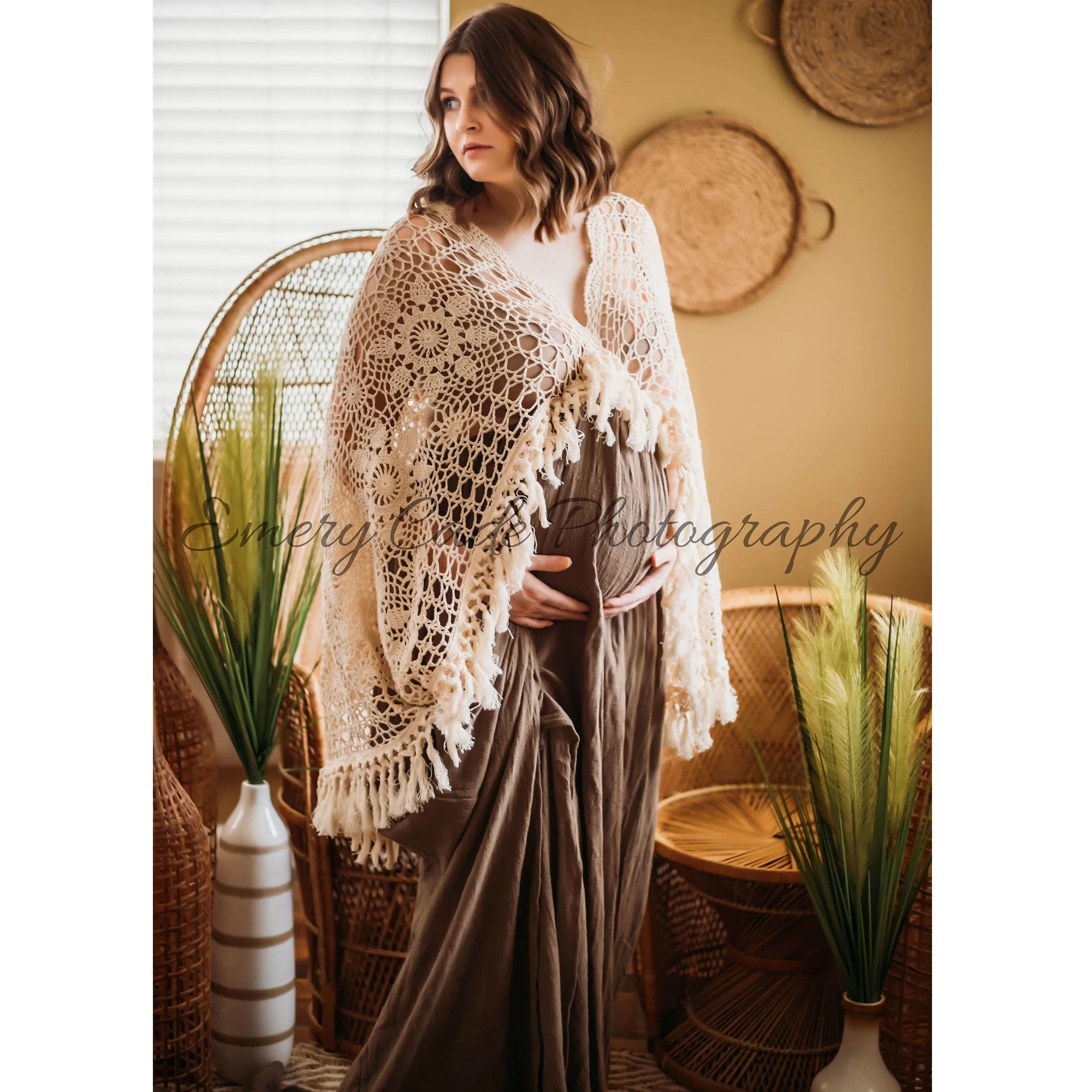 Enlarge Vintage Boho Emboridery Cotton Photo Shoot Pregnant Robe Maternity Dress Evening Party Costume Women Photography Accessories