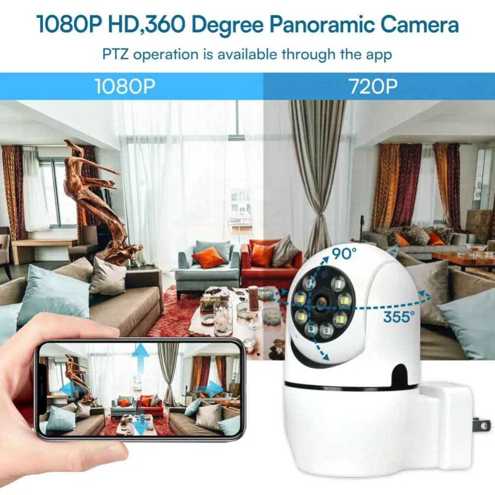 Surveillance Camera 360 Degree Rotate Night Vision Infrared 90 Db Two-way Audio Smart Home Cctv Camera Automatic Tracking images - 6