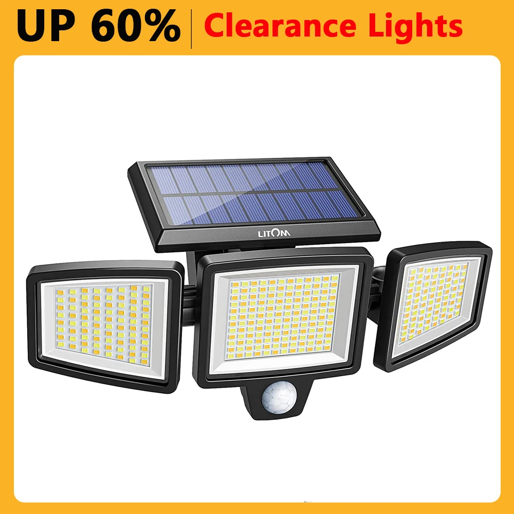 

Уличный светодиодный светильник LITOM на солнечной батарее, 304 светодиодов, светильник датчиком движения