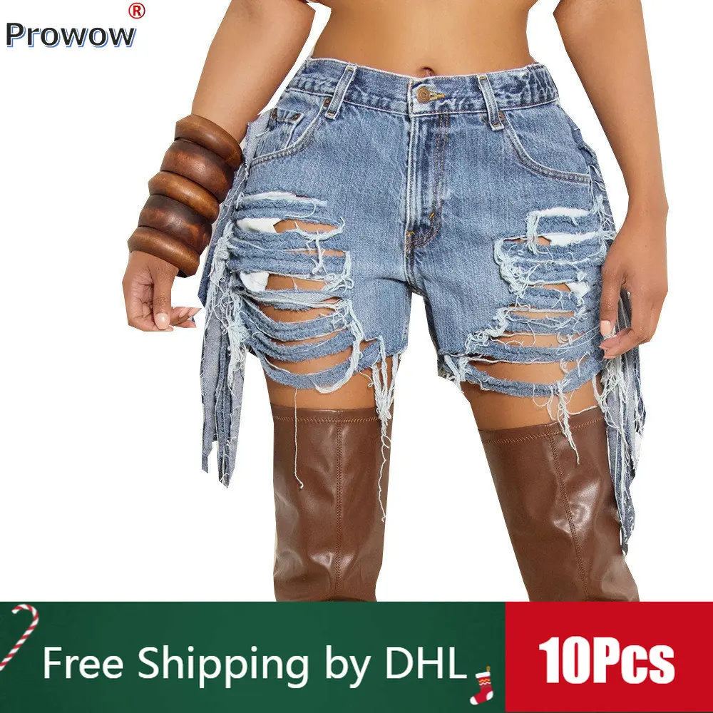 

10 шт., женские джинсовые шорты с высокой талией