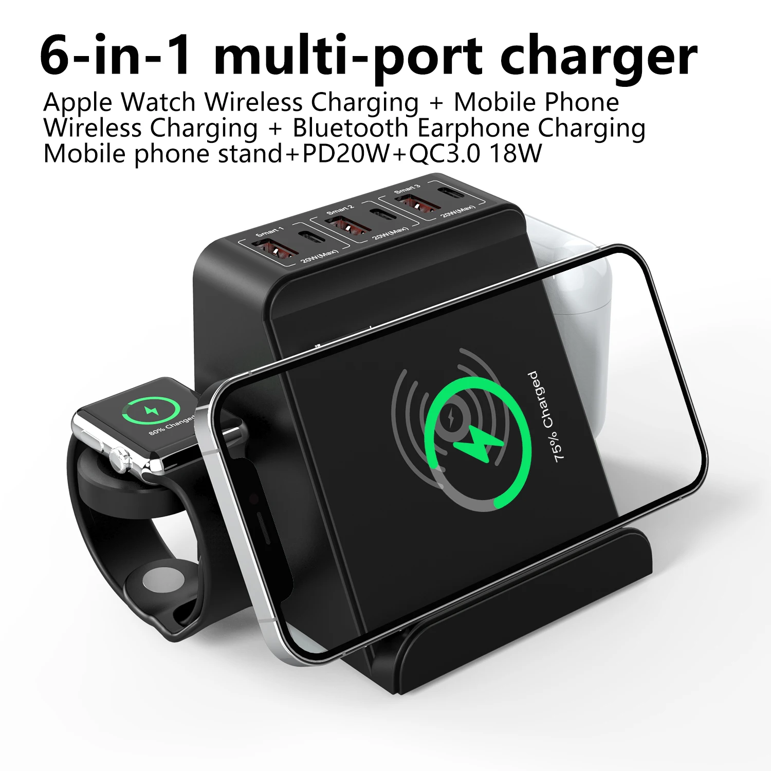 

ANDOOLEX 6-in-1 USB Fast Wireless Charger for earphone,watch,iphone 11/12/13/14 pro max