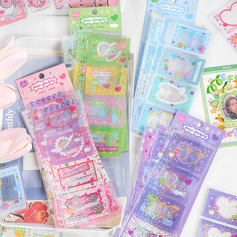 

6Pcs/Set Laser Photo Frame Decorative Sticker DIY Scrapbooking Kpop Idol Photocard Holder Album Stickers Stationery Supplies