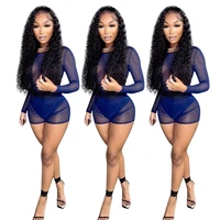 2022 new women sexy blue mesh two piece set sexy see through suit elegant club party outfits female bulk item wholesale lots