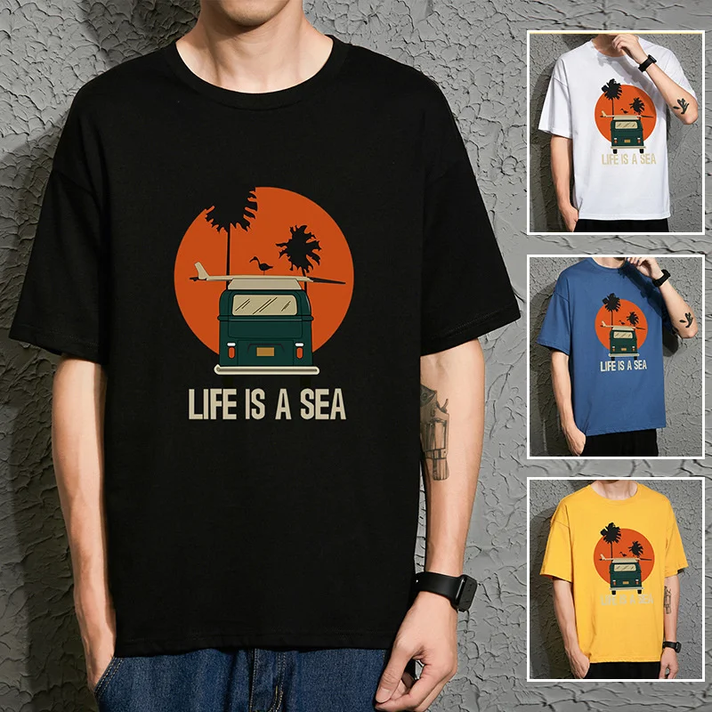 

Loose Ornaments 2021 Printed T-shirts Man Casual T Shirt Brand Crew ANIME CLOTHES Men's Korea TOP Blouse Hipster Free Shipping