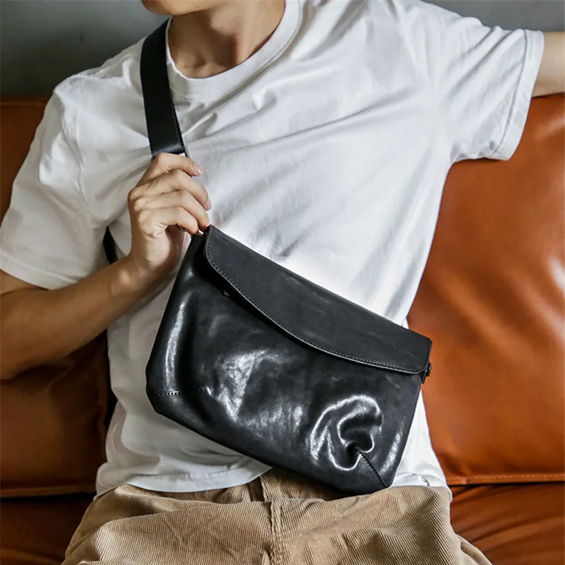 PNDME casual high-quality genuine leather men's crossbody bag designer luxury outdoor daily real cowhide black shoulder bag