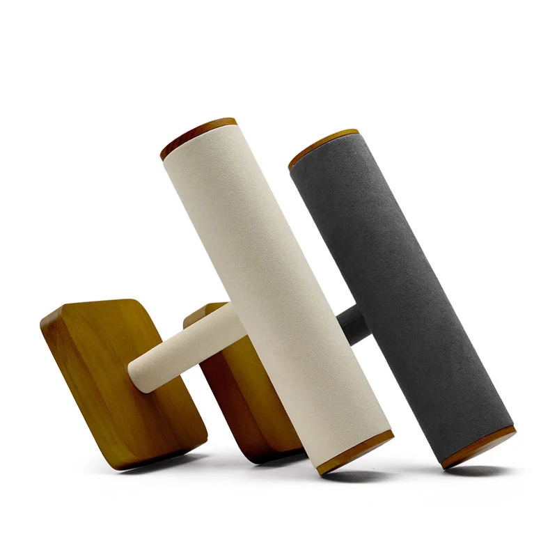 Oirlv T-shape Solid Wood Bracelet Display Stand with Microfiber Jewelry Display Rack Pendant Necklace Organizer Holder Customize