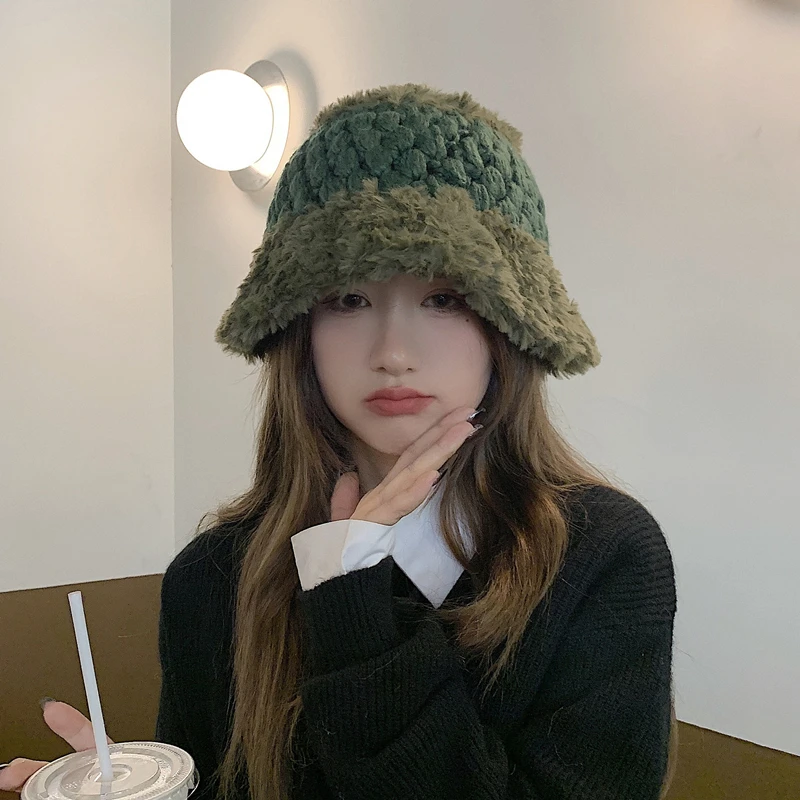 

Plush Knitted Fisherman Hat Women's Autumn and Winter Big Head Circumference Furry Bucket Hat Makes Face Look Smaller