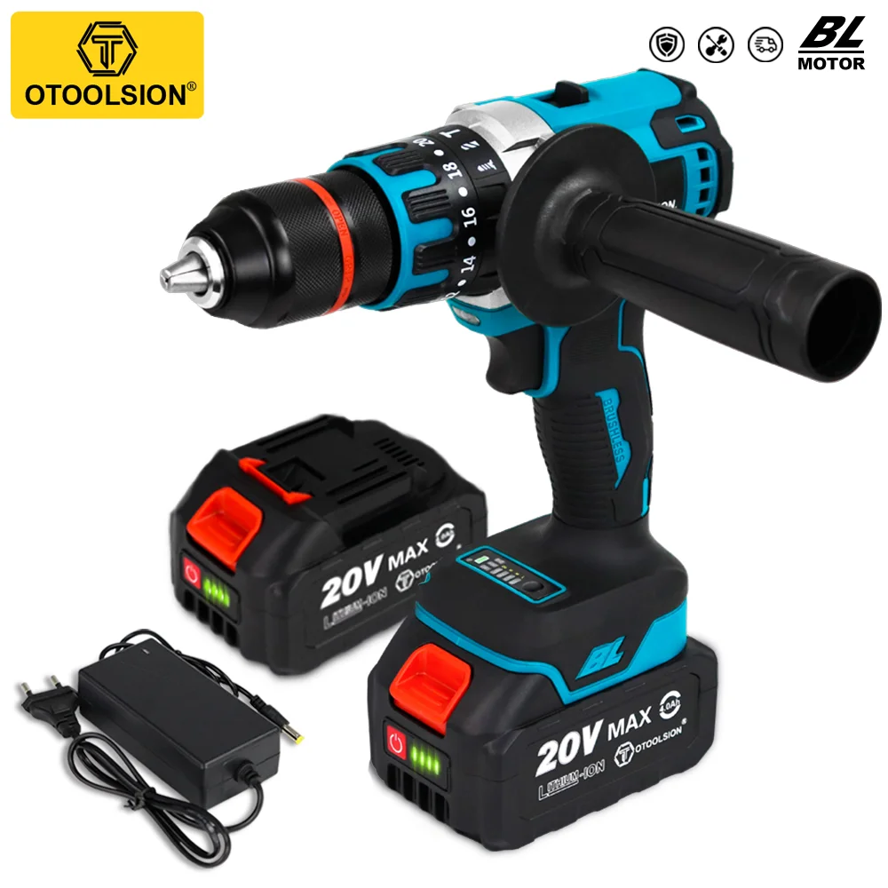 

OTOOLSION Brushless Impact Drill 20V Cordless Electric Screwdriver with 13mm Chuck Ice Fishing Electric Tool Lithium-ion Battery