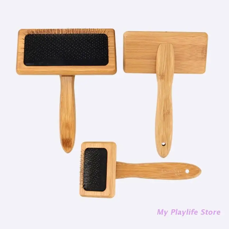 

Natural Bamboo Handle Comb and Stainless Steel Hair Brush Dogs Cats Pets Accessories Tools Open Knot Pet Combs Durable Dense