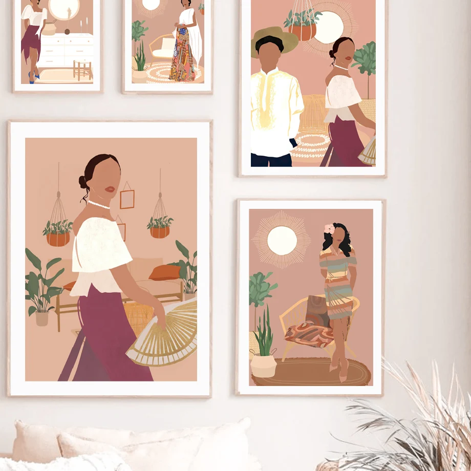 

Boho Fashion Couple Dress Minimalism Wall Art Canvas Painting Nordic Posters And Prints Wall Picture For Living Room Home Decor