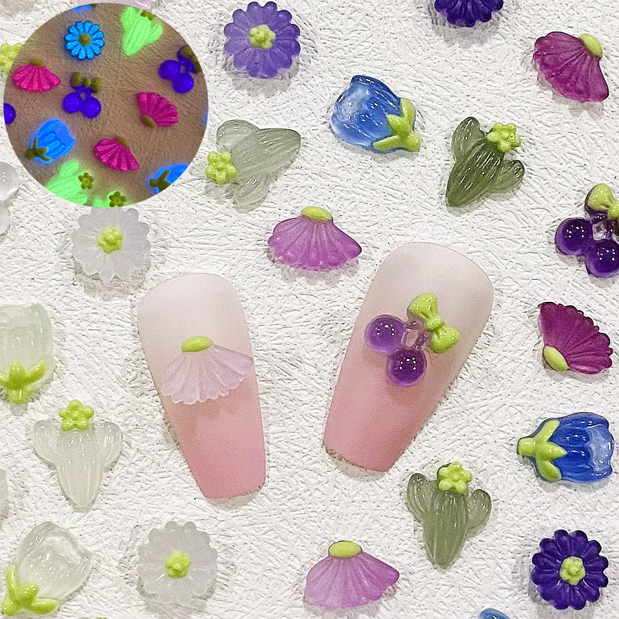 

30PCS Sunlight Color Changing Fruits Vegetables Nail Charms Decorations Accessories Glow In The Dark Kawaii Nail Supplies Parts