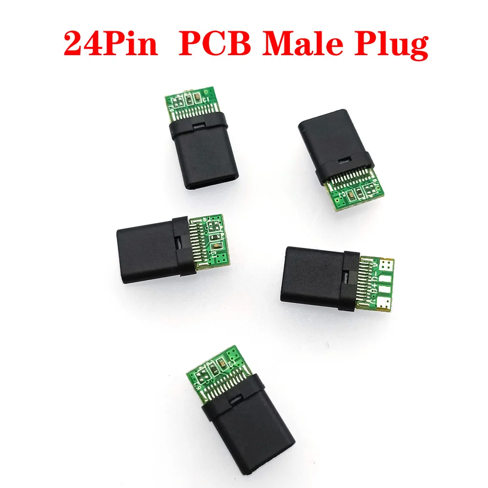 

24 Pin USB 2.0 Type-C Connector Male plug 4 pad header Data line test PCB Board Receptacle Adapter to Solder Wire & Cable