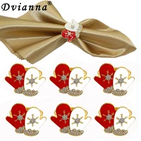 dvianna 6pcs christmas napkin ring holders gloves napkin rings for holiday dinners parties wedding table decoration hwc113