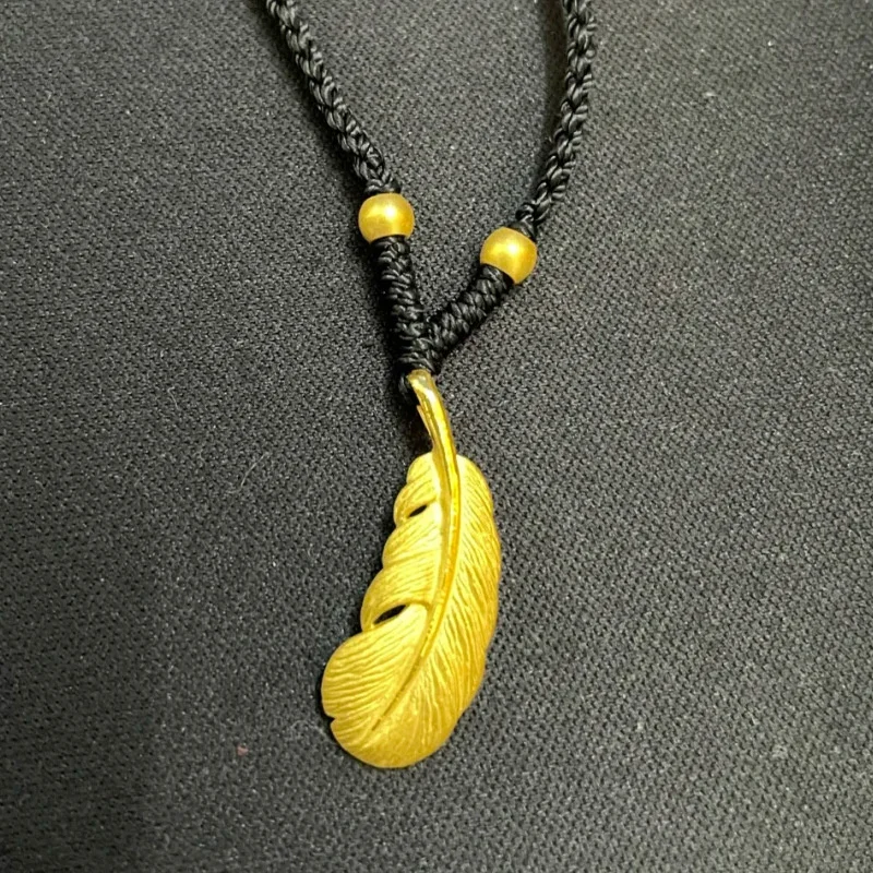 

Ожерелье с перьями, копия 100% натурального золота, Женская цепочка на воротник из черного плетеного веревки, 3d имитация копии, 100% натуральный...