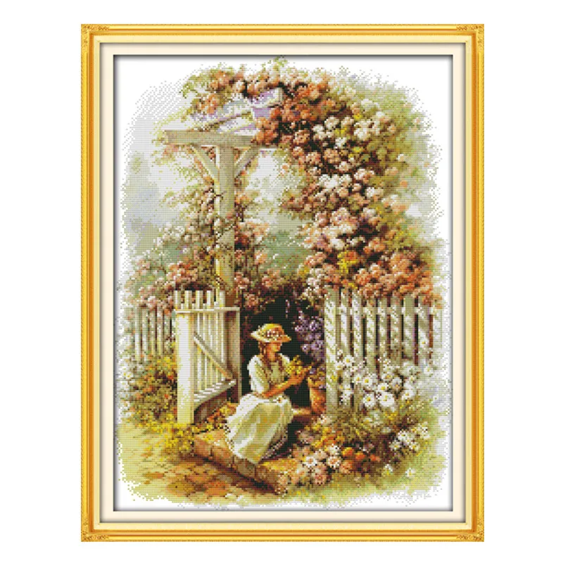 

Garden girl cross stitch kit 14ct 11ct count printed canvas stitching embroidery DIY handmade needlework