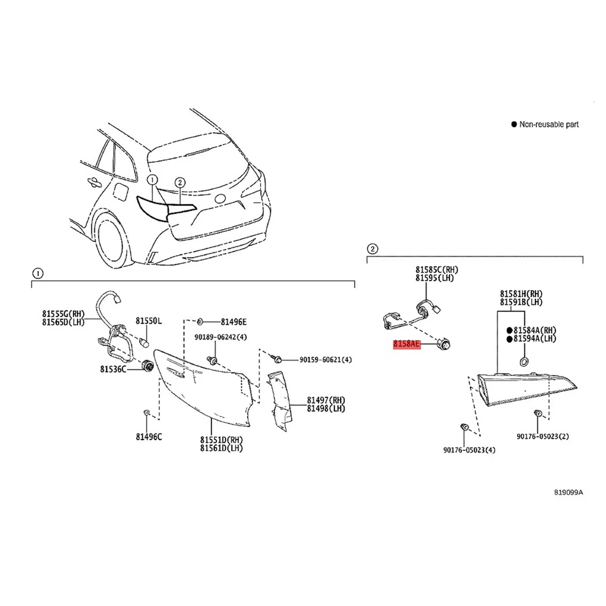 

8158A-12260 Rear Brake Taillight LED RR Combination Module for Prius Yaris Noah