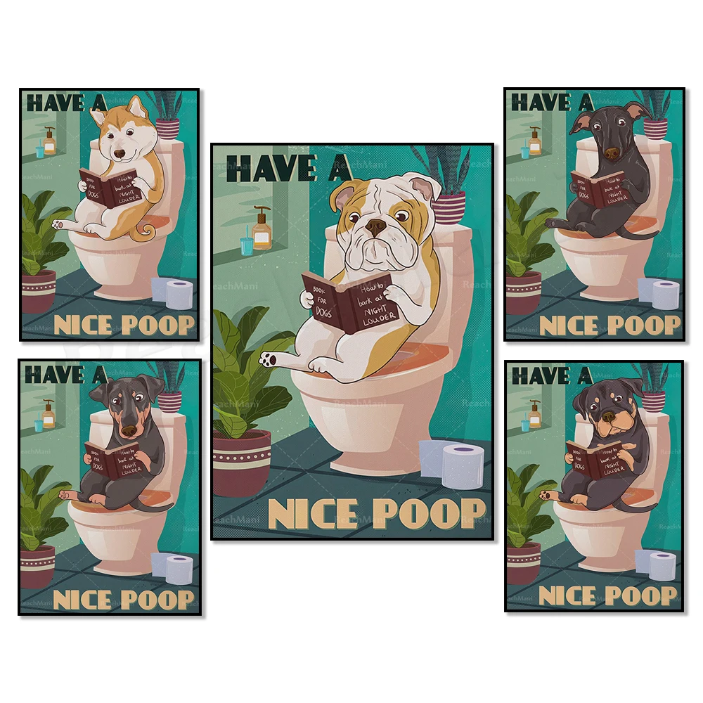 Greyhound бульдог Ротвейлер Сиба добермен имеет красивую собаку в туалет постер