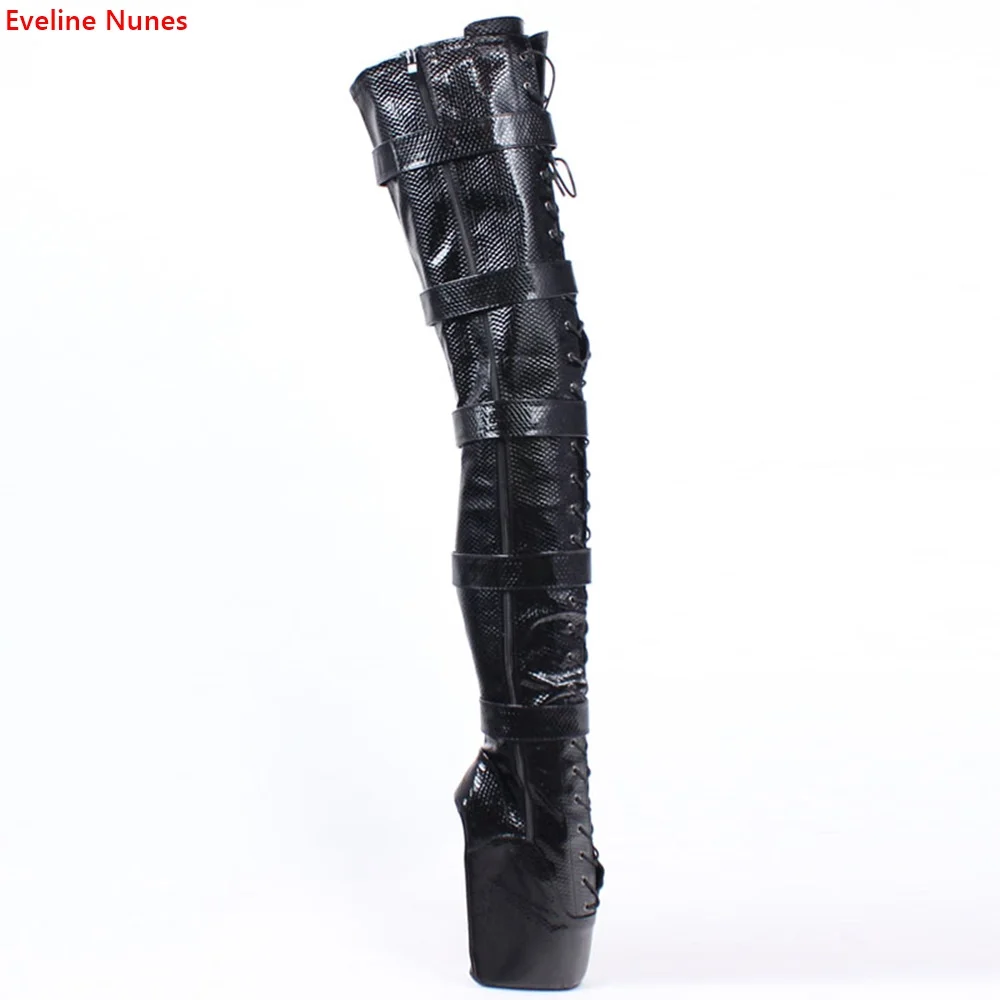 

Custom Ballet Wedge Boots Women's New Arrival 2022 Solid Black Round Toe Over The Knee Patent Leather Sexy Fashion Shoes